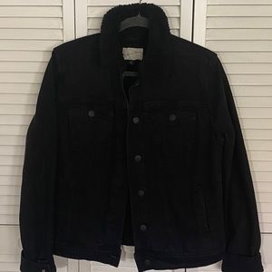 Black Denim Jacket with Sherpa Collar